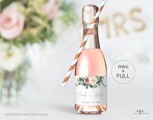 Load image into Gallery viewer, Floral Mini & Full Champagne Label Template, Bubbly Wine Label Wedding Couple Bridal Baby Shower Favor Sticker, Fully Editable Printable 007