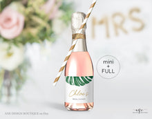 Load image into Gallery viewer, Monstera Mini & Full Champagne Label Template, Tropical Leaf, Beach Bridal Baby Shower, Bachelorette, Fully Editable, Printable Download 003