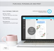 Load image into Gallery viewer, Geometric Floral Printable Wedding Program Template, Editable Order of Service, Boho Rose Gold, Eucalyptus Greenery Mauve Blush Roses, 007