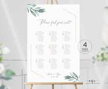 Load image into Gallery viewer, Gold Geometric Eucalyptus Seating Chart Template, Greenery Wedding Seating Sign, Original Artwork, A1, A2, Fully Editable, Printable, 004