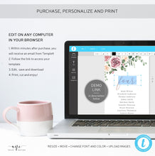 Load image into Gallery viewer, Floral Eucalyptus Seating Chart Template, Table Number Cards, Modern Mauve Roses Wedding Seating Cards, 100% Editable Printable Download 007