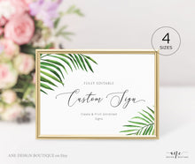 Load image into Gallery viewer, Tropical Destination Wedding Sign Template, Editable Beach Palm Leaf Watercolor Table Sign, Printable Custom Wedding Signs, 5x7 8x10, 002