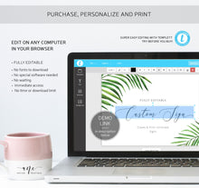 Load image into Gallery viewer, Tropical Destination Wedding Sign Template, Editable Beach Palm Leaf Watercolor Table Sign, Printable Custom Wedding Signs, 5x7 8x10, 002