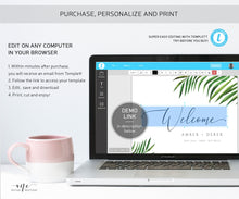 Load image into Gallery viewer, Tropical Wedding Welcome Sign Template, Beach Greenery Palm Leaf Wedding Bridal Baby Shower Sign Poster,100% Editable Printable Download 002