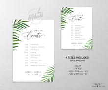 Load image into Gallery viewer, Tropical Wedding Order of Events Sign Template, Palm Leaf Editable Order of Service, Wedding Timeline & Agenda, Ceremony Program Poster, 002