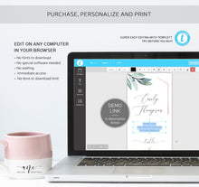 Load image into Gallery viewer, Photo Booth Insert Template, Favor Tag, Printable Bookmark, Place Card, Rose Gold, Eucalyptus Wedding, Original Artwork, Fully Editable 004