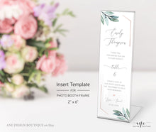Load image into Gallery viewer, Photo Booth Insert Template, Favor Tag, Printable Bookmark, Place Card, Rose Gold, Eucalyptus Wedding, Original Artwork, Fully Editable 004