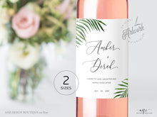Load image into Gallery viewer, Tropical Wedding Wine Label Template, Palm Leaf Watercolor, Destination Beach Wedding Bridal Shower, Fully Editable, Printable, Download 002