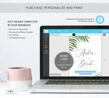 Load image into Gallery viewer, Tropical Wedding Wine Label Template, Palm Leaf Watercolor, Destination Beach Wedding Bridal Shower, Fully Editable, Printable, Download 002