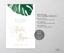 Load image into Gallery viewer, Monstera Wedding Welcome Sign Template, Tropical Greenery Palm Leaf Wedding Signs, Printable Shower Poster, Fully Editable Inst Download 003