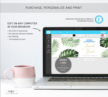 Load image into Gallery viewer, Tropical Beach Wedding Water Label Template, Palm Leaf Monstera Bridal Shower Bachelorette Water Label, Printable 100% Editable Download 002