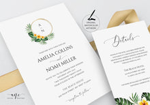 Load image into Gallery viewer, Tropical Monogram Ring Wedding Invitation Suite Template, Monstera Palm Beach Destination Invite Suite Fully Editable Printable Download 002