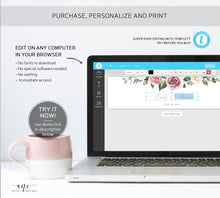 Load image into Gallery viewer, Floral Wedding Water Bottle Label Template, Eucalyptus Greenery Mauve Roses Bridal Shower Favor, Printable Custom 100% Editable Download 007