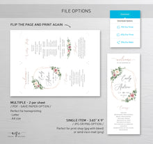 Load image into Gallery viewer, Geometric Floral Printable Wedding Program Template, Editable Order of Service, Boho Rose Gold, Eucalyptus Greenery Mauve Blush Roses, 007