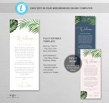 Load image into Gallery viewer, Tropical Welcome Letter Itinerary Template, Beach Wedding Order of Events Editable Welcome Bag Note, 100% Editable, Printable, Download 002