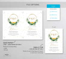 Load image into Gallery viewer, Tropical Birthday Invitation Template, Girl 1st Birthday, Summer Beach Invite, Palm Leaf, Fully Editable, Printable DIY Instant Download 002
