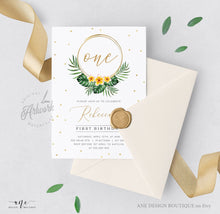Load image into Gallery viewer, Tropical Birthday Invitation Template, Girl 1st Birthday, Summer Beach Invite, Palm Leaf, Fully Editable, Printable DIY Instant Download 002