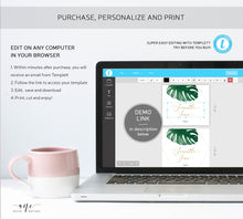 Load image into Gallery viewer, Monstera Hexagon Place Card Template, Beach Tropical Wedding Bridal Modern Escort Card, Custom Editable Name Cards, Printable, Download, 003