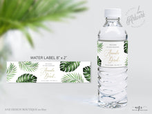 Load image into Gallery viewer, Tropical Beach Wedding Water Label Template, Palm Leaf Monstera Bridal Shower Bachelorette Water Label, Printable 100% Editable Download 002