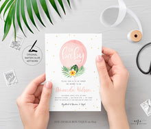 Load image into Gallery viewer, Oh Baby Pink Balloon Baby Shower Invitation Template, Tropical Palm Leaf Summer Beach Bridal Invite, Fully Editable, Printable, Download 002