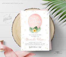 Load image into Gallery viewer, Oh Baby Pink Balloon Baby Shower Invitation Template, Tropical Palm Leaf Summer Beach Bridal Invite, Fully Editable, Printable, Download 002