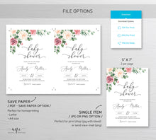 Load image into Gallery viewer, Mauve Roses Baby Shower Invitation Template, Eucalyptus Greenery Boho Bridal Invite, Gender Neutral, Fully Editable, Printable, Download 007