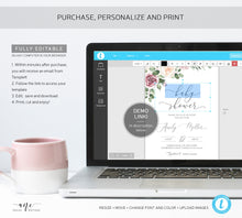 Load image into Gallery viewer, Mauve Roses Baby Shower Invitation Template, Eucalyptus Greenery Boho Bridal Invite, Gender Neutral, Fully Editable, Printable, Download 007