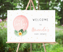 Load image into Gallery viewer, Balloon Baby Shower Welcome Sign Template, Beach Tropical Palm Leaf Baby / Bridal Shower Sign Poster, Fully Editable, Printable Download 002
