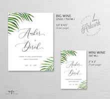 Load image into Gallery viewer, Tropical Wedding Wine Label Template, Palm Leaf Watercolor, Destination Beach Wedding Bridal Shower, Fully Editable, Printable, Download 002