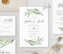 Load image into Gallery viewer, Sage Green Wedding Invitation Set Template, Unique Watercolor Artwork, Boho Wedding Bridal Invite RSVP Details, Fully Editable Printable 008