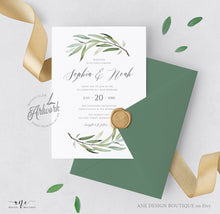 Load image into Gallery viewer, Sage Green Wedding Invitation Set Template, Unique Watercolor Artwork, Boho Wedding Bridal Invite RSVP Details, Fully Editable Printable 008