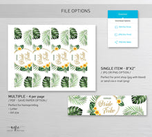 Load image into Gallery viewer, Tropical Beach Bridal Shower Water Label Template, Palm Leaf Monstera Bachelorette Wedding Water Label, Printable 100% Editable Download 002