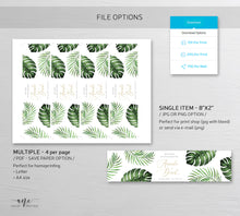 Load image into Gallery viewer, Tropical Beach Wedding Water Label Template, Palm Leaf Monstera Bridal Shower Bachelorette Water Label, Printable 100% Editable Download 002