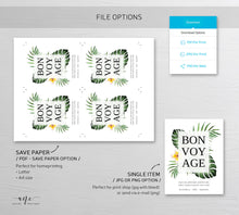 Load image into Gallery viewer, Tropical Bon Voyage Wine Label Template, Custom Bottle Label, Shower Beach Travel Vacation Gift Tag, Fully Editable, Printable, Download 002