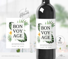 Load image into Gallery viewer, Tropical Bon Voyage Wine Label Template, Custom Bottle Label, Shower Beach Travel Vacation Gift Tag, Fully Editable, Printable, Download 002