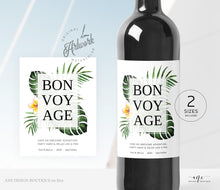 Load image into Gallery viewer, Tropical Bon Voyage Wine Label Template, Custom Bottle Label, Shower Beach Travel Vacation Gift Tag, Fully Editable, Printable, Download 002