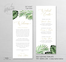 Load image into Gallery viewer, Tropical Welcome Letter Itinerary Template, Beach Wedding Order of Events Editable Welcome Bag Note, 100% Editable, Printable, Download 002