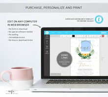 Load image into Gallery viewer, Tropical Birthday Invitation Template, Girl 1st Birthday, Summer Beach Invite, Palm Leaf, Fully Editable, Printable DIY Instant Download 002