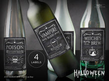 Load image into Gallery viewer, 4 Halloween Wine Bottle Label Templates, Party Decor, Poison, Witches Brew, Vampire Blood, Zombie Eyes, 100% Editable Printable Download 013
