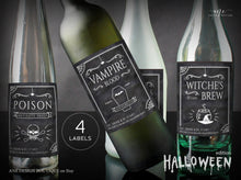 Load image into Gallery viewer, 4 Halloween Wine Bottle Label Templates, Party Decor, Poison, Witches Brew, Vampire Blood, Zombie Eyes, 100% Editable Printable Download 013