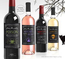 Load image into Gallery viewer, 4 Halloween Wine Bottle Label Templates, Party Decor, Poison, Witches Brew, Vampire Blood, Zombie Eyes, 100% Editable Printable Download 013