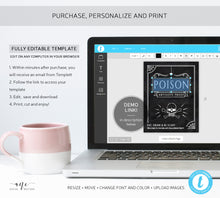 Load image into Gallery viewer, 4 Halloween Wine Bottle Label Templates, Party Decor, Poison, Witches Brew, Vampire Blood, Zombie Eyes, 100% Editable Printable Download 013