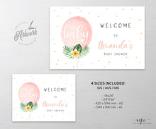 Load image into Gallery viewer, Balloon Baby Shower Welcome Sign Template, Beach Tropical Palm Leaf Baby / Bridal Shower Sign Poster, Fully Editable, Printable Download 002