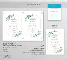 Load image into Gallery viewer, Geometric Greenery Bridal Shower Invitation Template, Boho Wedding Couple Shower, Original Artwork, Fully Editable, Printable, Download 001