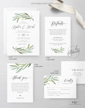 Load image into Gallery viewer, Sage Green Wedding Invitation Set Template, Unique Watercolor Artwork, Boho Wedding Bridal Invite RSVP Details, Fully Editable Printable 008