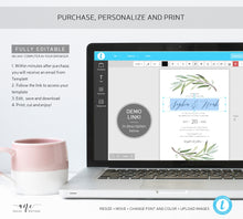 Load image into Gallery viewer, Sage Green Wedding Invitation Set Template, Unique Watercolor Artwork, Boho Wedding Bridal Invite RSVP Details, Fully Editable Printable 008