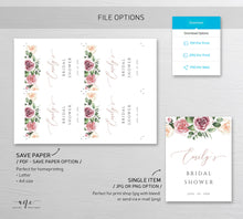 Load image into Gallery viewer, Floral Wine Label Template, Mauve Roses Wedding Bachelorette Bridal Baby Shower Favor Sticker, Bottle Tag, Fully Editable Printable DIY 007