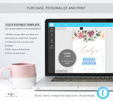 Load image into Gallery viewer, Floral Wine Label Template, Mauve Roses Wedding Bachelorette Bridal Baby Shower Favor Sticker, Bottle Tag, Fully Editable Printable DIY 007