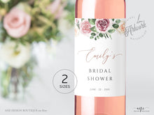 Load image into Gallery viewer, Floral Wine Label Template, Mauve Roses Wedding Bachelorette Bridal Baby Shower Favor Sticker, Bottle Tag, Fully Editable Printable DIY 007