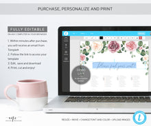 Load image into Gallery viewer, Mauve Roses Floral Seating Chart Template, Eucalyptus Greenery, Boho Wedding Bridal Sign Table Plan, 100% Editable, A1 A2, Printable 007